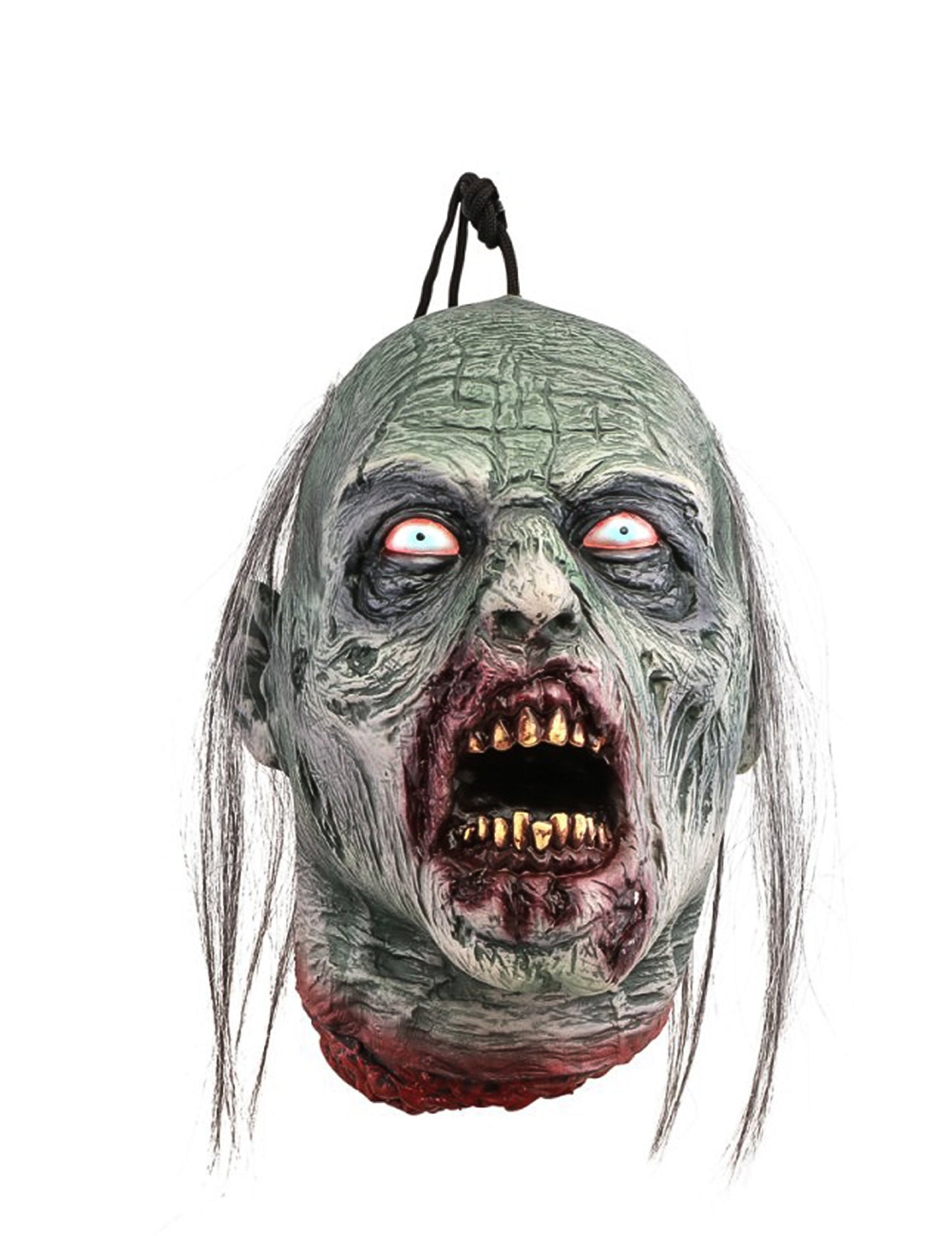 Závěsná dekorace šedá zombie hlava 25 cm 