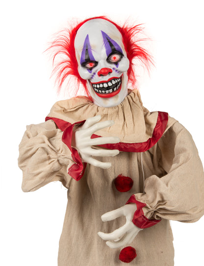 Animovaná dekorace strašidelného klauna 153 cm