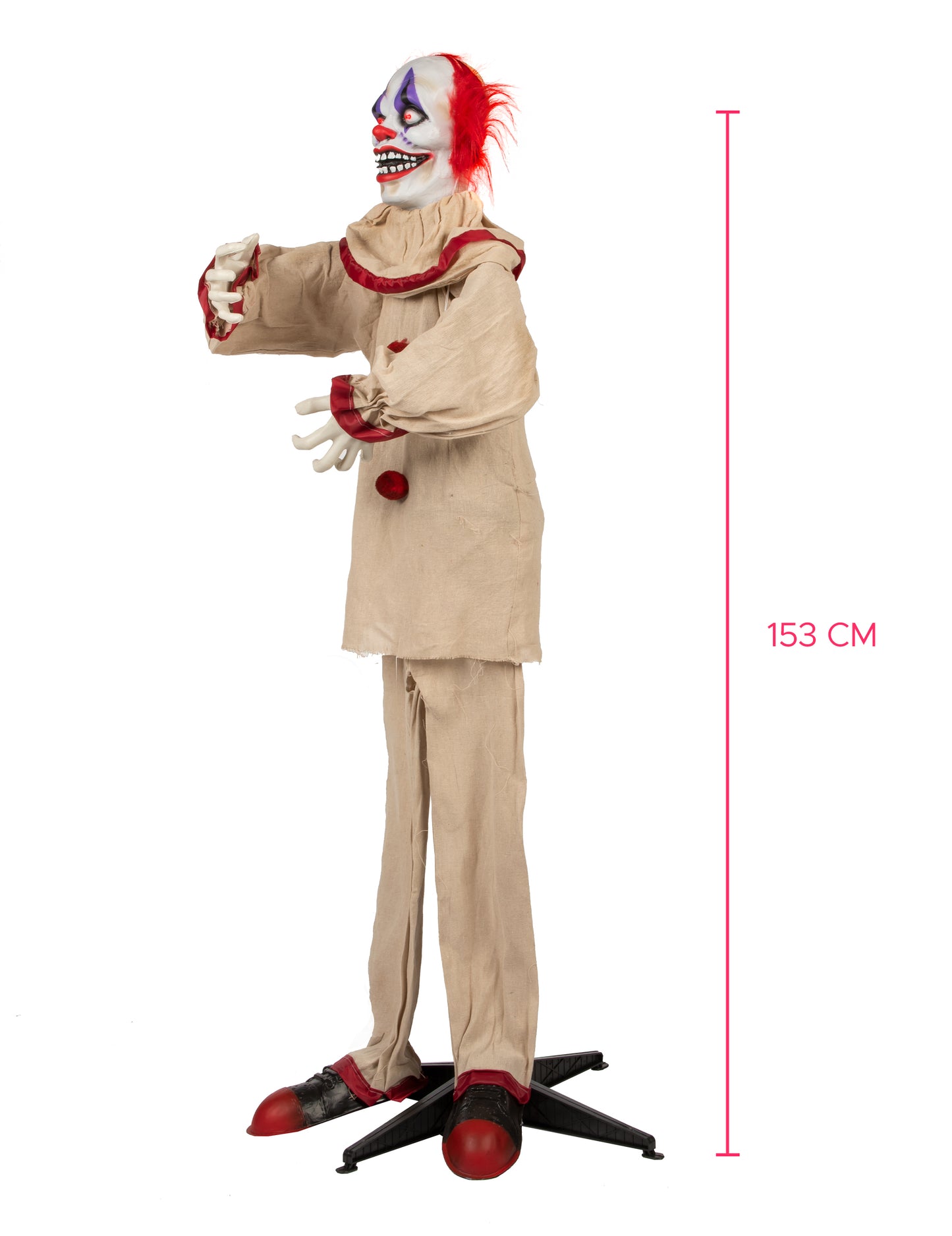 Animovaná dekorace strašidelného klauna 153 cm