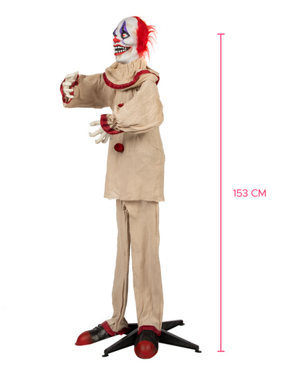 Animovaná dekorace strašidelného klauna 153 cm