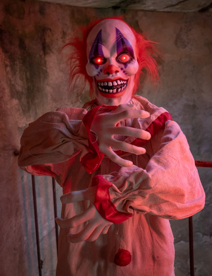 Animovaná dekorace strašidelného klauna 153 cm