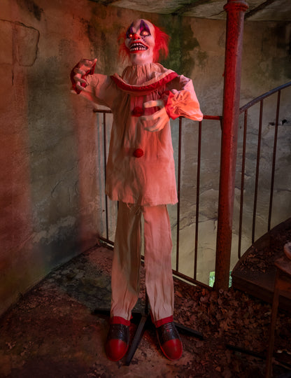 Animovaná dekorace strašidelného klauna 153 cm