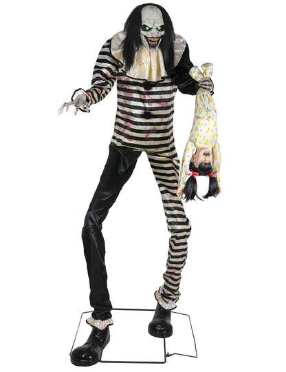 Animovaná dekorace Děsivý klaun s visícím dítětem s pohyby a světly 2,15 m