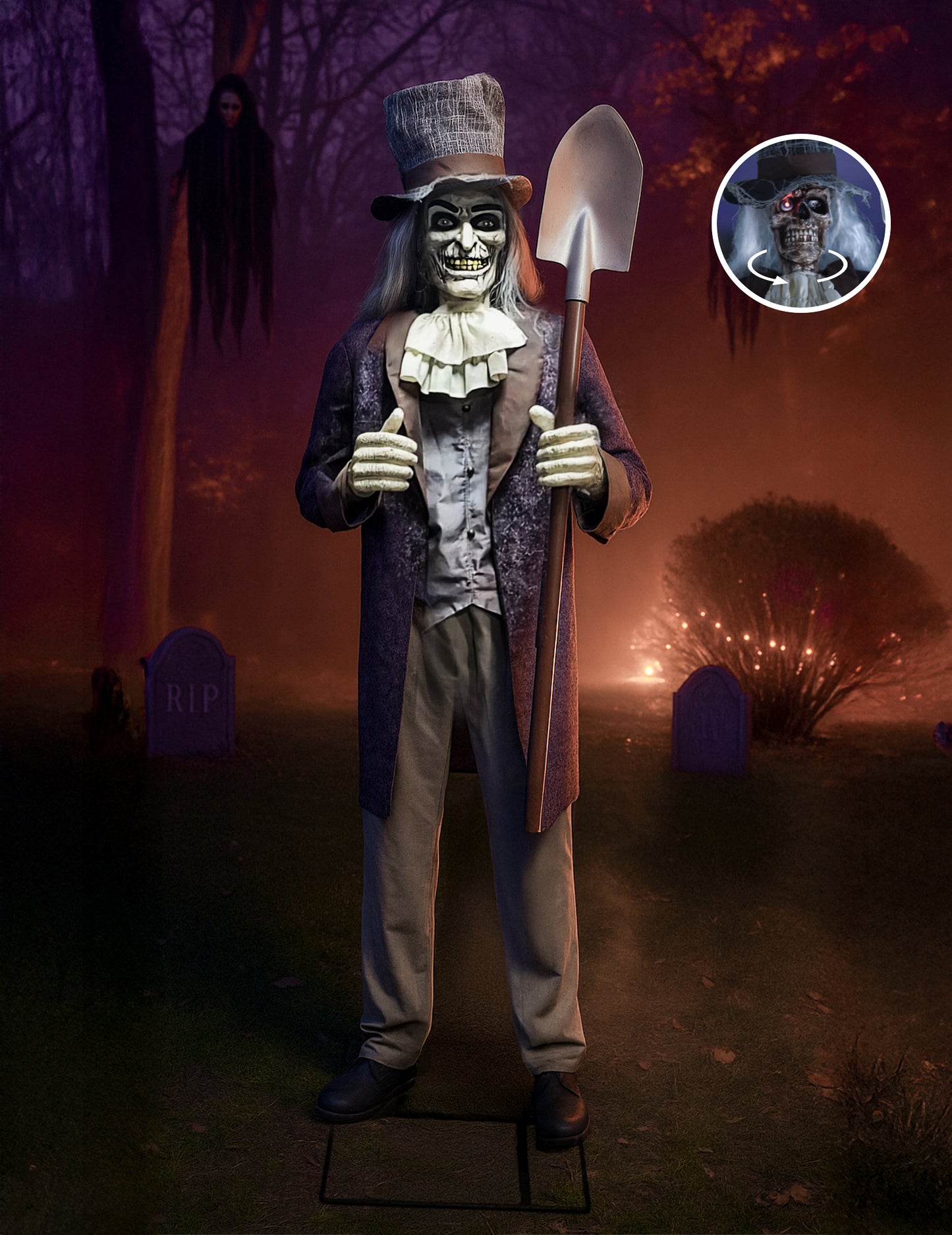 Animovaná a zvuková dekorace hrobníka 200 cm