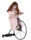 animovaná dekorace posedlé dívenky na kole pro halloween růžová šaty s pohybem