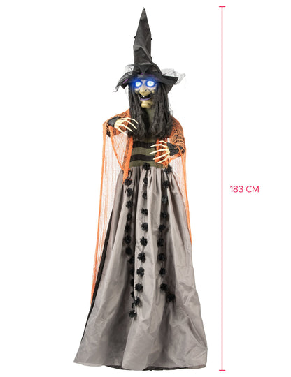 Animovaná, zvuková a světelná závěsná dekorace čarodějnice 183 cm