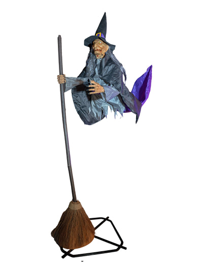 Décoration animée sorcière volante pour Halloween noire et violette