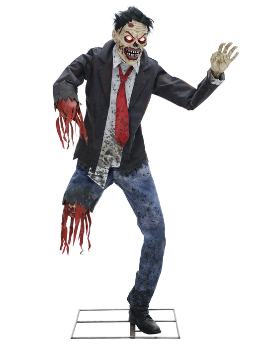Animovaná dekorace s roztříštěnou zombií s kloubovými pažemi, zvukem a světly, 1,8 m
