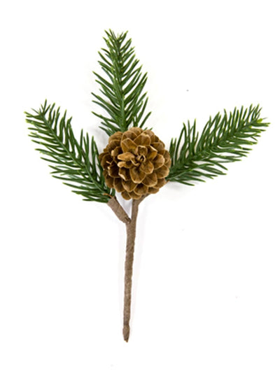 Décoration branche de sapin avec pomme de pin verte et marron
