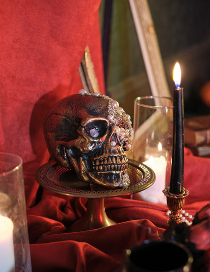 Dekorace lebky zdobená diamanty 16 x 15 x 21 cm