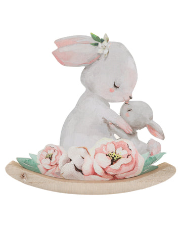 Dřevěná velikonoční květinová sklenička 13 cm králíků