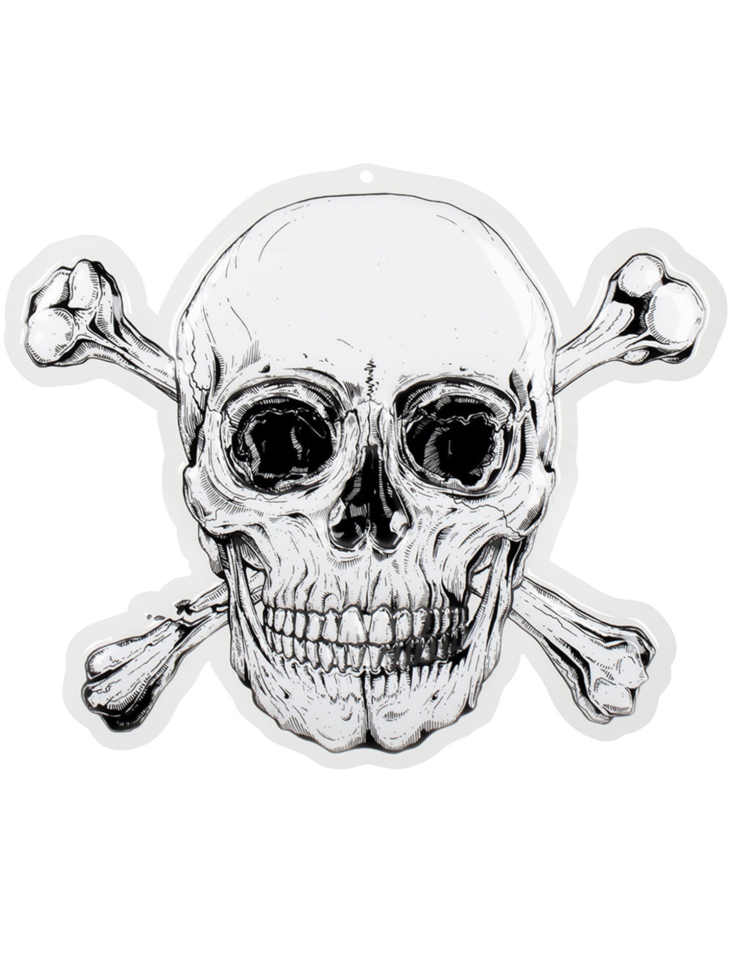 Décoration murale en plastique Pirate Jolly Roger blanc et noir avec crâne et os croisés