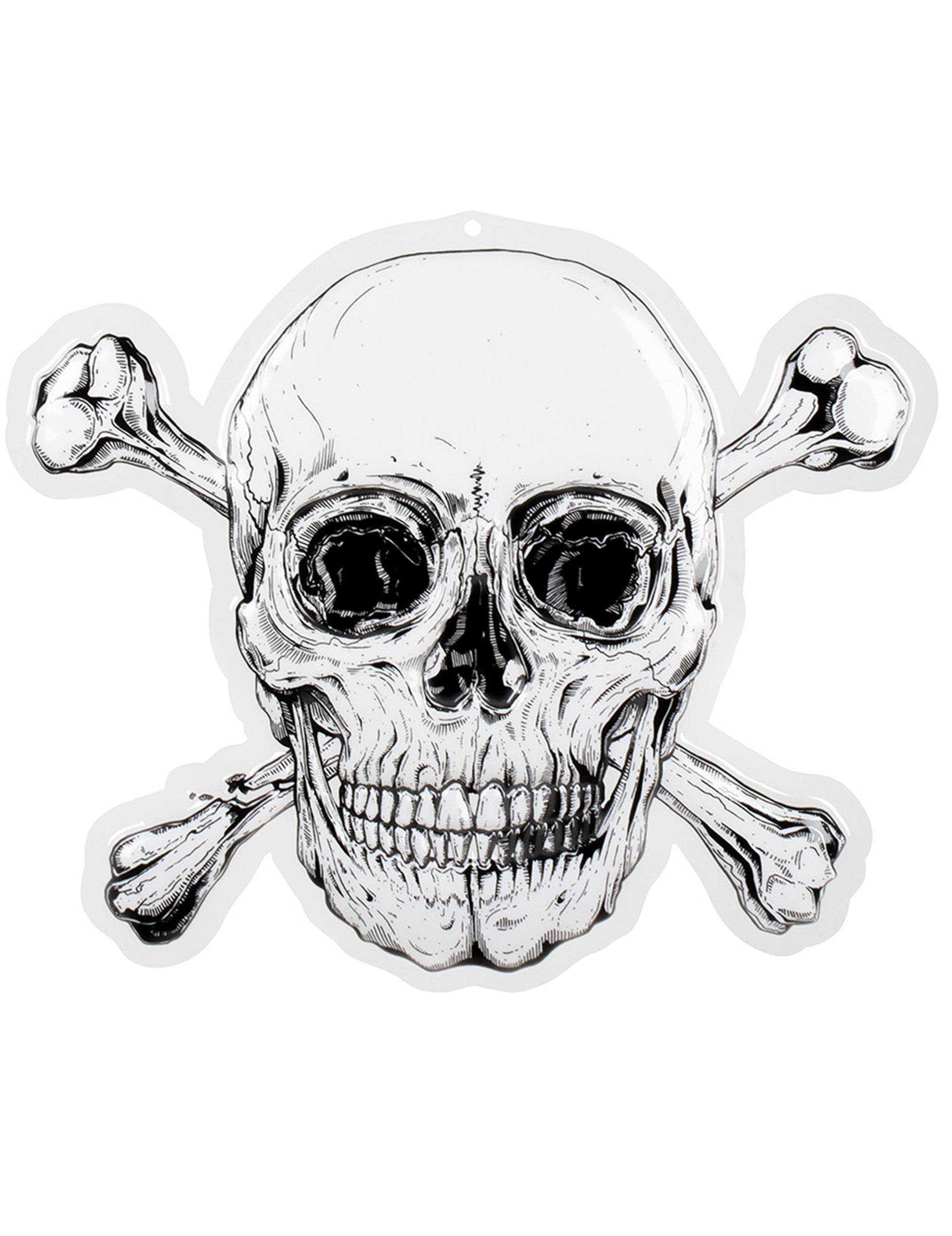 Décoration murale en plastique Pirate Jolly Roger blanc et noir avec crâne et os croisés
