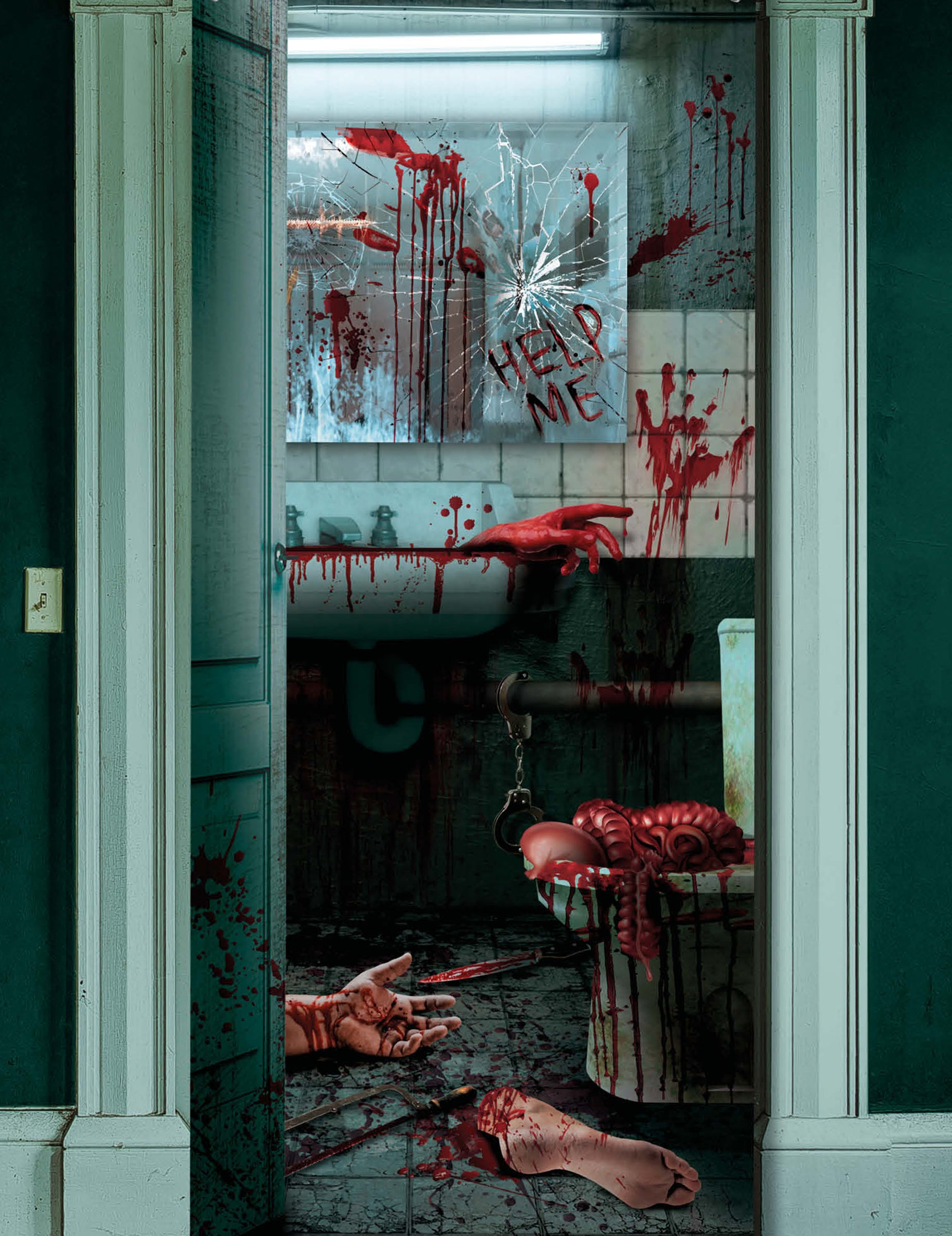Détail de l'illustration de la décoration de porte toilettes sanglantes pour Halloween
