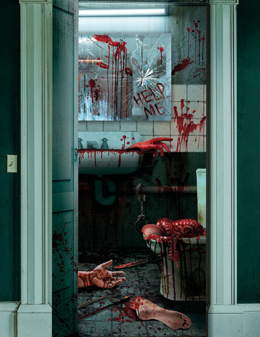 Détail de l'illustration de la décoration de porte toilettes sanglantes pour Halloween