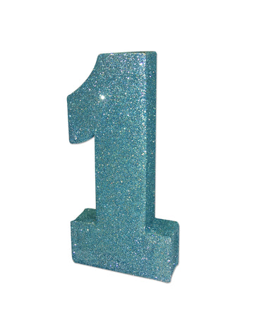 1 rok modrá třpytivá dekorace na stůl číslo 1