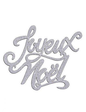 Veselá vánoční dřevěná dekorace na stůl stříbrný třpyt 19 x 20 cm slavnostní nápis