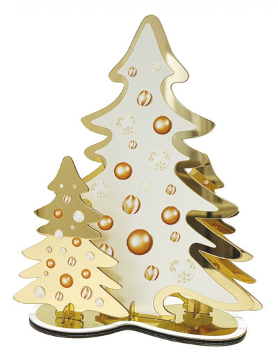 Centre de table sapins pour fête or et blanc effet miroir en métal
