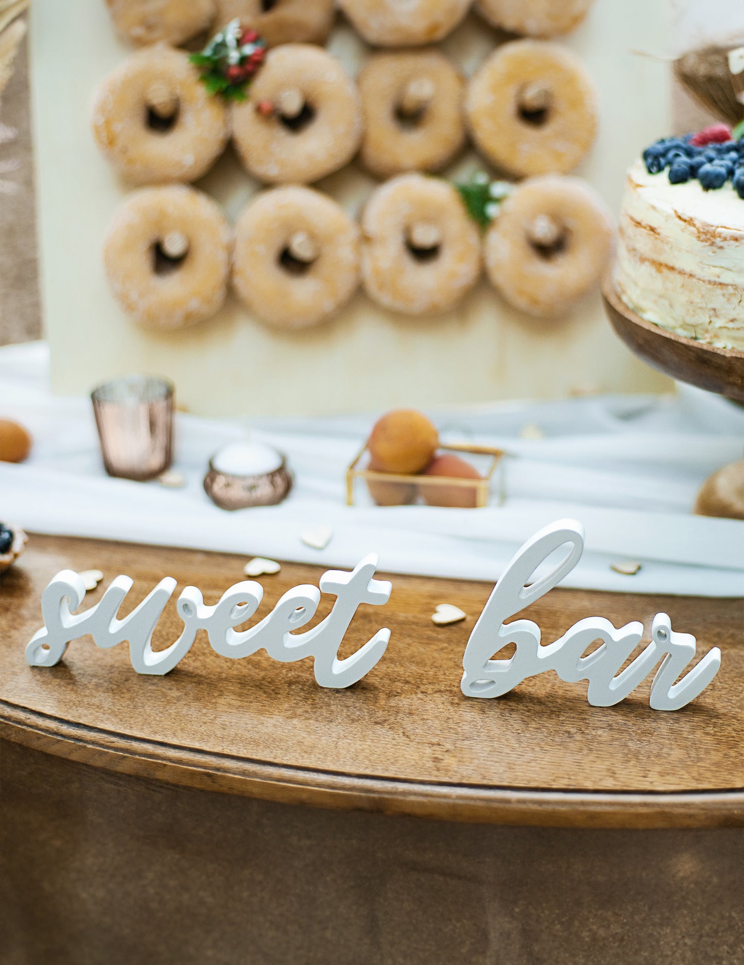Bílá dřevěná dekorace sweet bar 37 x 10 cm na svatbu