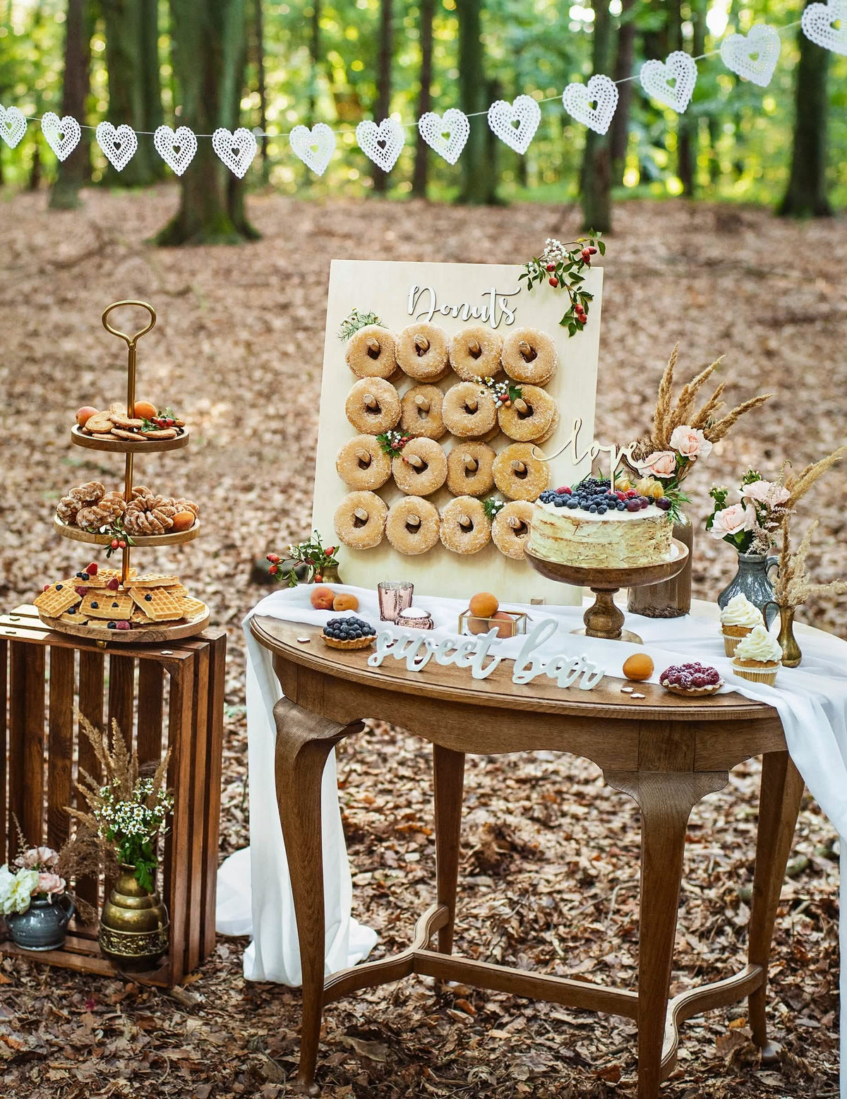 Venkovská aranžmá dřevěné dekorace sweet bar pro svatbu