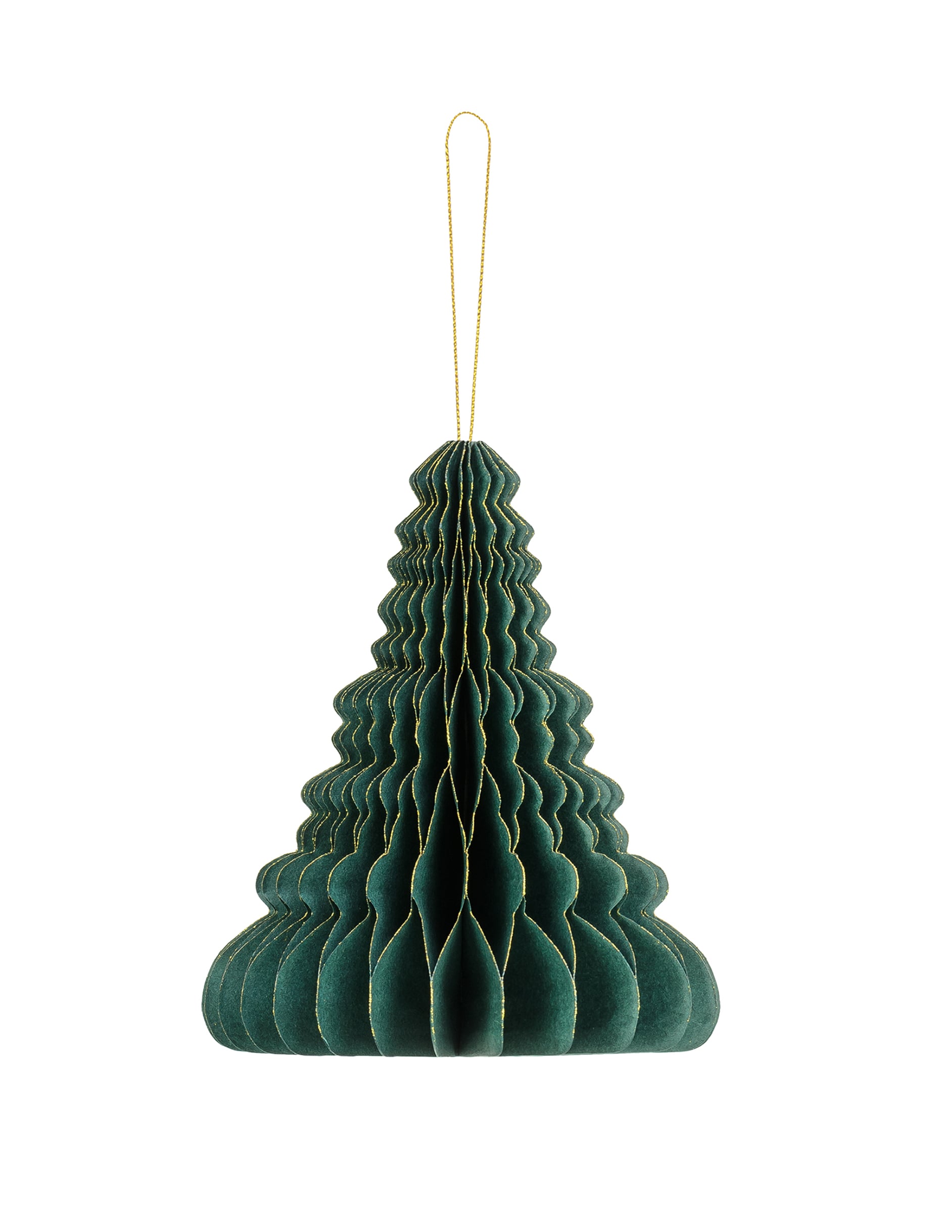 Décoration en papier alvéolé sapin de Noël vert et doré