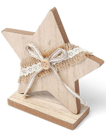 Dřevěná hvězdná dekorace s jutou a krajkou 13 cm 