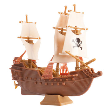 Décoration bateau pirate en plastique pour gâteau marron avec voiles blanches à tête de mort