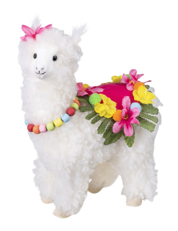 Dekorace bílé lamy s květinami 24 x 18 cm