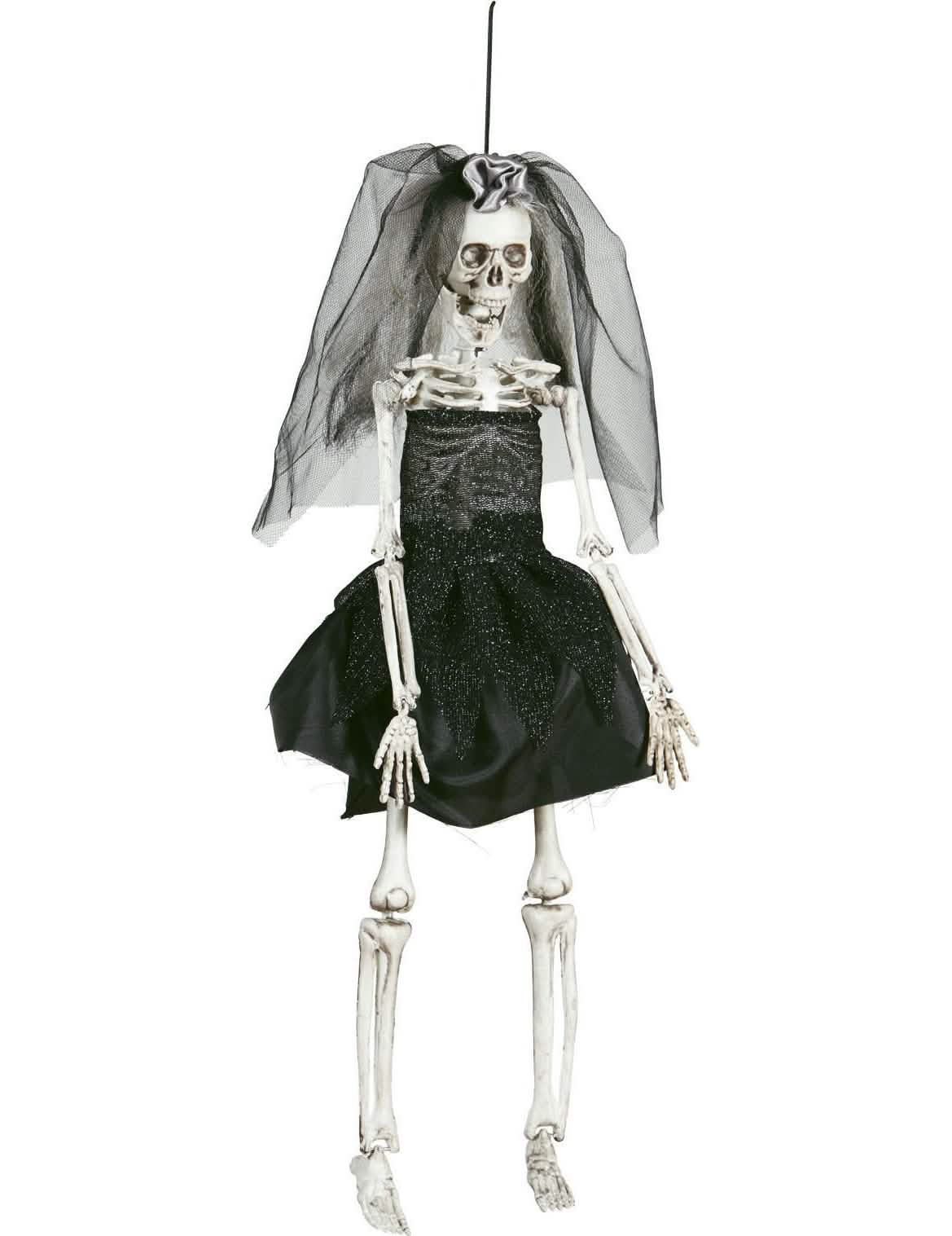 Dekorace nevěsty na halloween černá s kostlivčím šaty a závojem z tylu