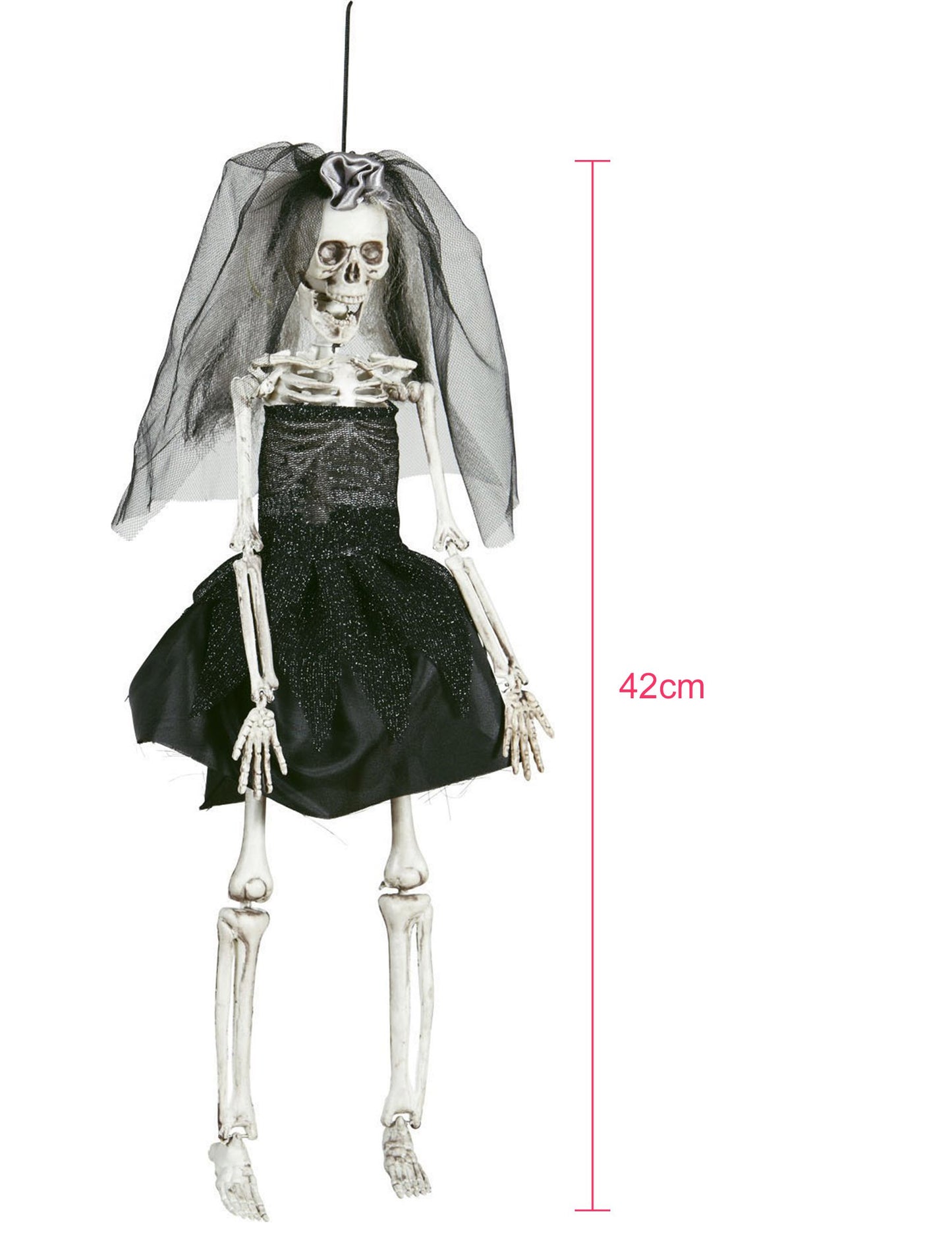 Dimensions de la décoration mariée pour Halloween noire en forme de squelette