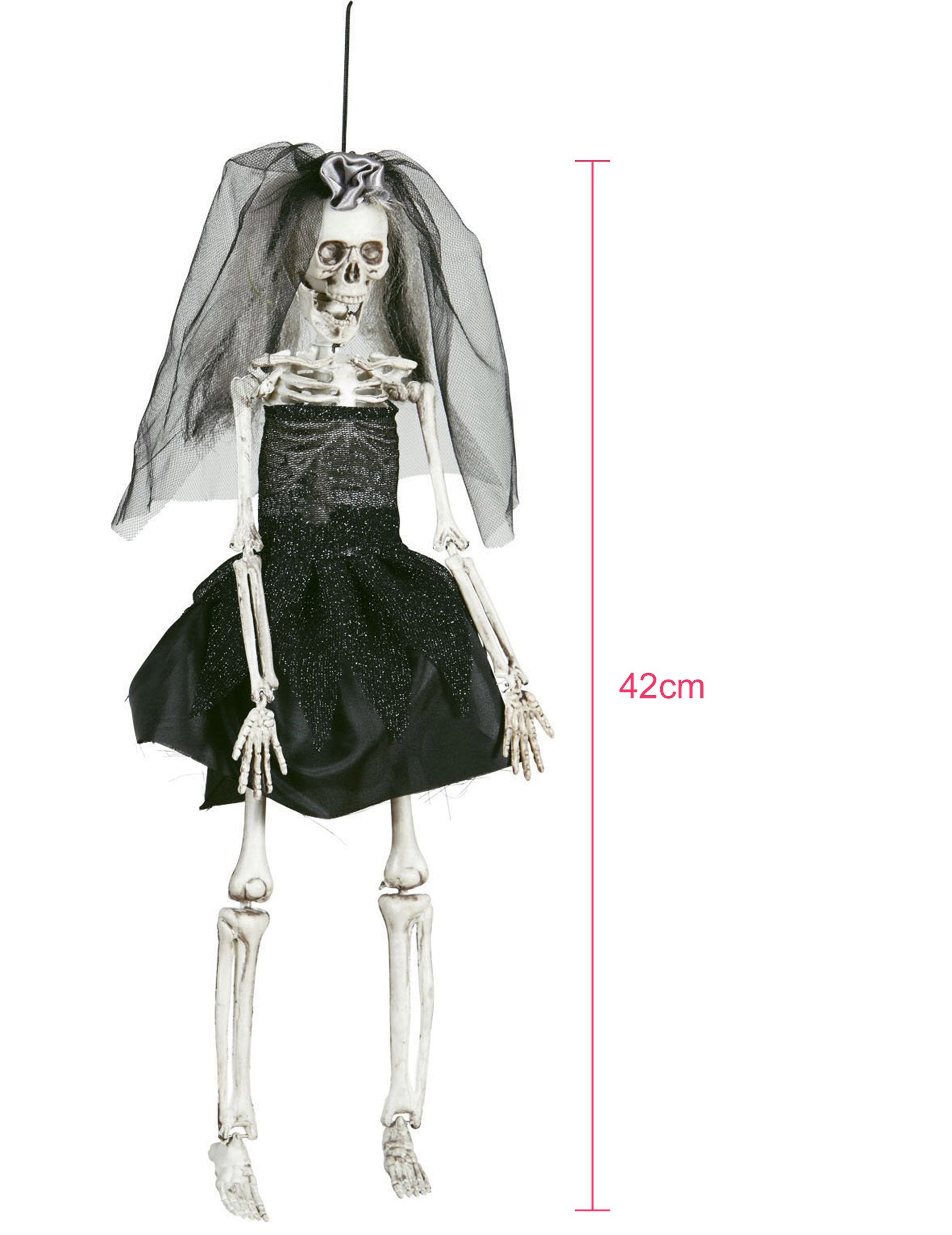 Dimensions de la décoration mariée pour Halloween noire en forme de squelette