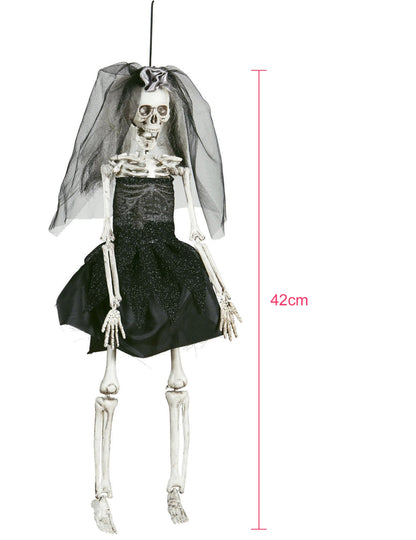 Dimensions de la décoration mariée pour Halloween noire en forme de squelette