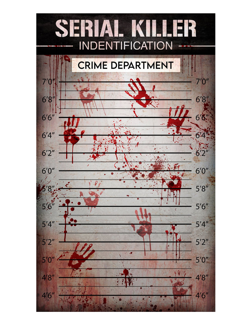 Décoration en tissu mur d'identification police serial killer ensanglanté avec empreintes de mains rouges