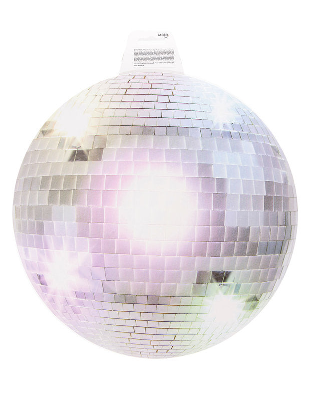 Vue de face de la décoration murale boule disco argentée
