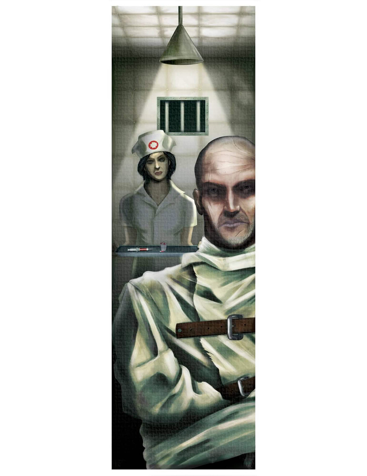 Nástěnná dekorace zombie sestra pro halloween s pacientem v kazajce