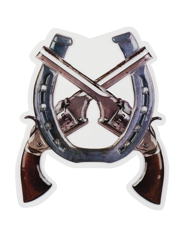 Décoration murale Western Wild West pour fête pistolets croisés et fer à cheval gris et marron