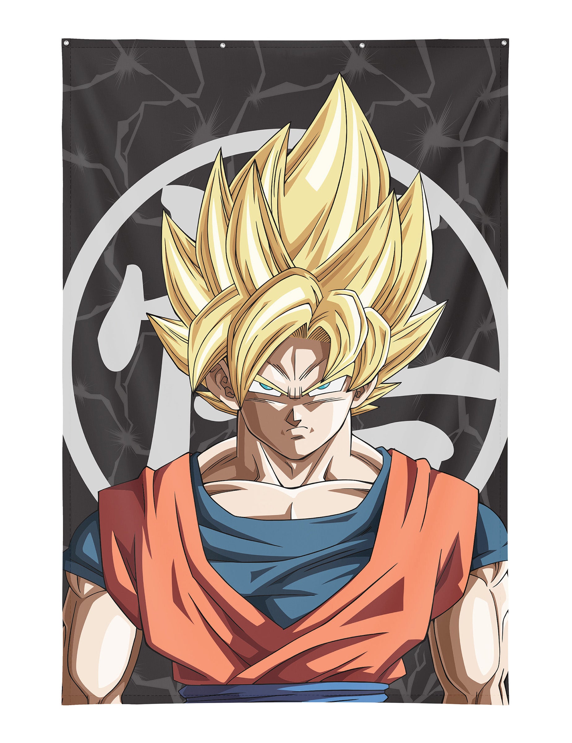 Décoration murale Son Goku Super Saiyan Dragon Ball Z pour fan orange et bleu avec œillets métalliques