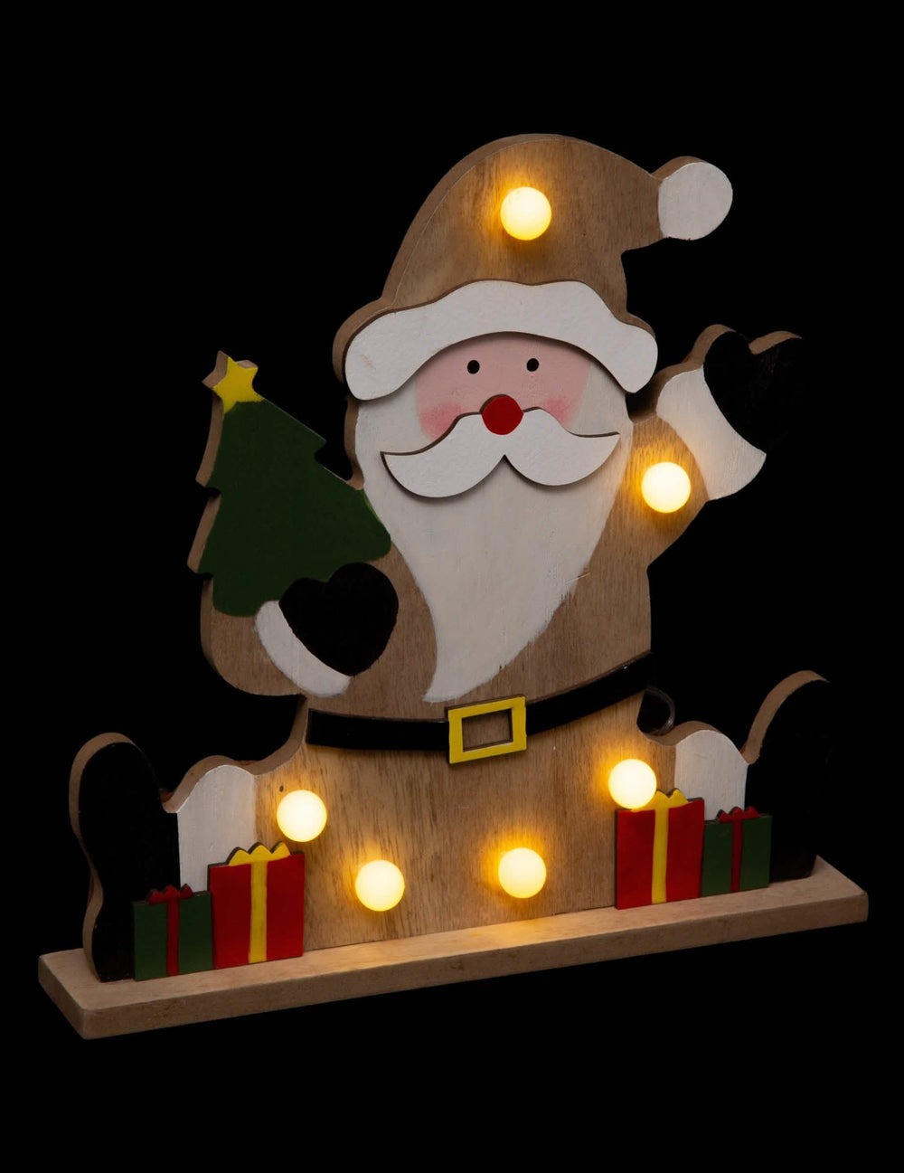 Dřevěná dekorace santa claus na vánoce se 6 světelnými LED diodami