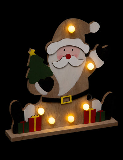 Décoration Père Noël pour Noël en bois à 6 LED lumineuses