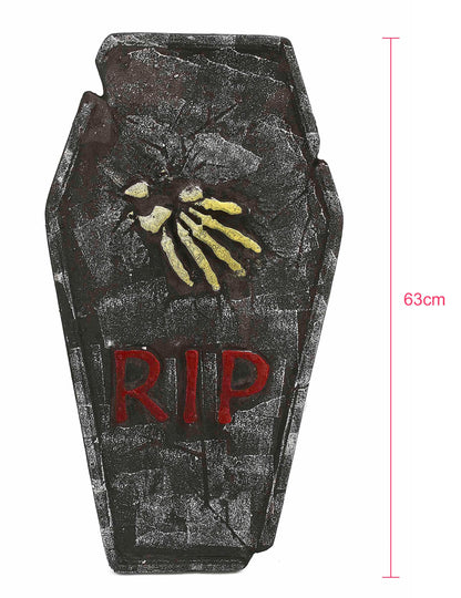 Vue de face avec mesure de la hauteur de la décoration pierre tombale Halloween