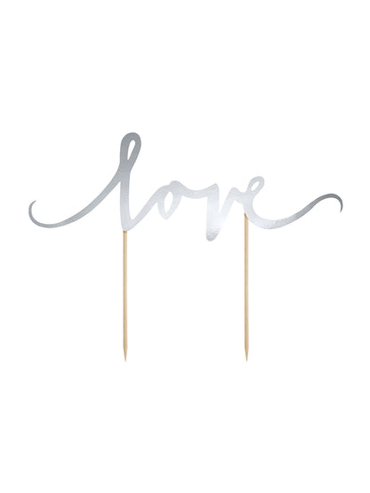 Décoration pic pour gâteau love pour fête argent brillant