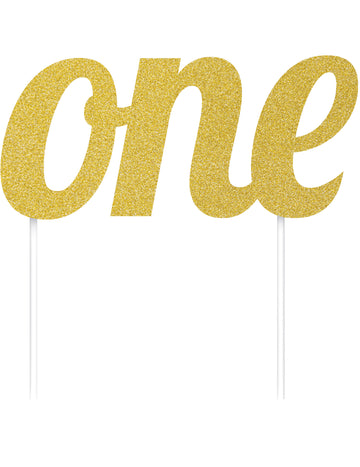 Décoration pour gâteaux inscription one pour 1 an dorée pailletée