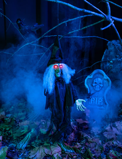 Animovaná, světelná, mluvící čarodějnice Halloween dekorace
