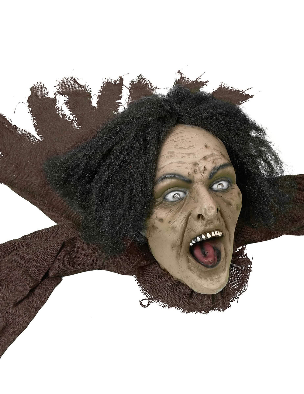 Detail na děsivou tvář zvukové a světelné čarodějnické dekorace na halloween