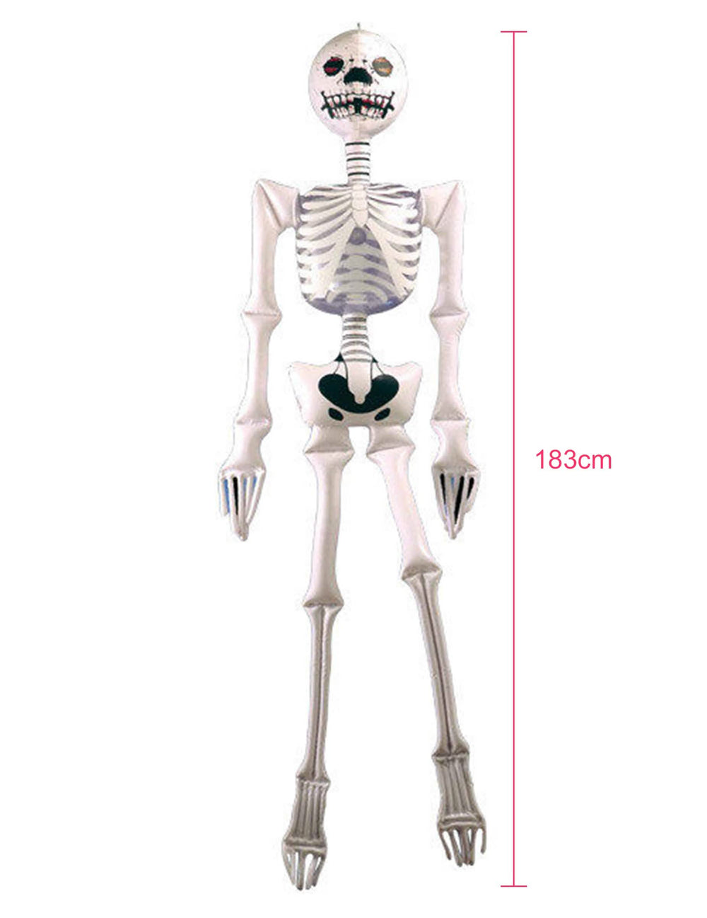 Přehled s rozměry nafukovací dekorace kostra pro halloween