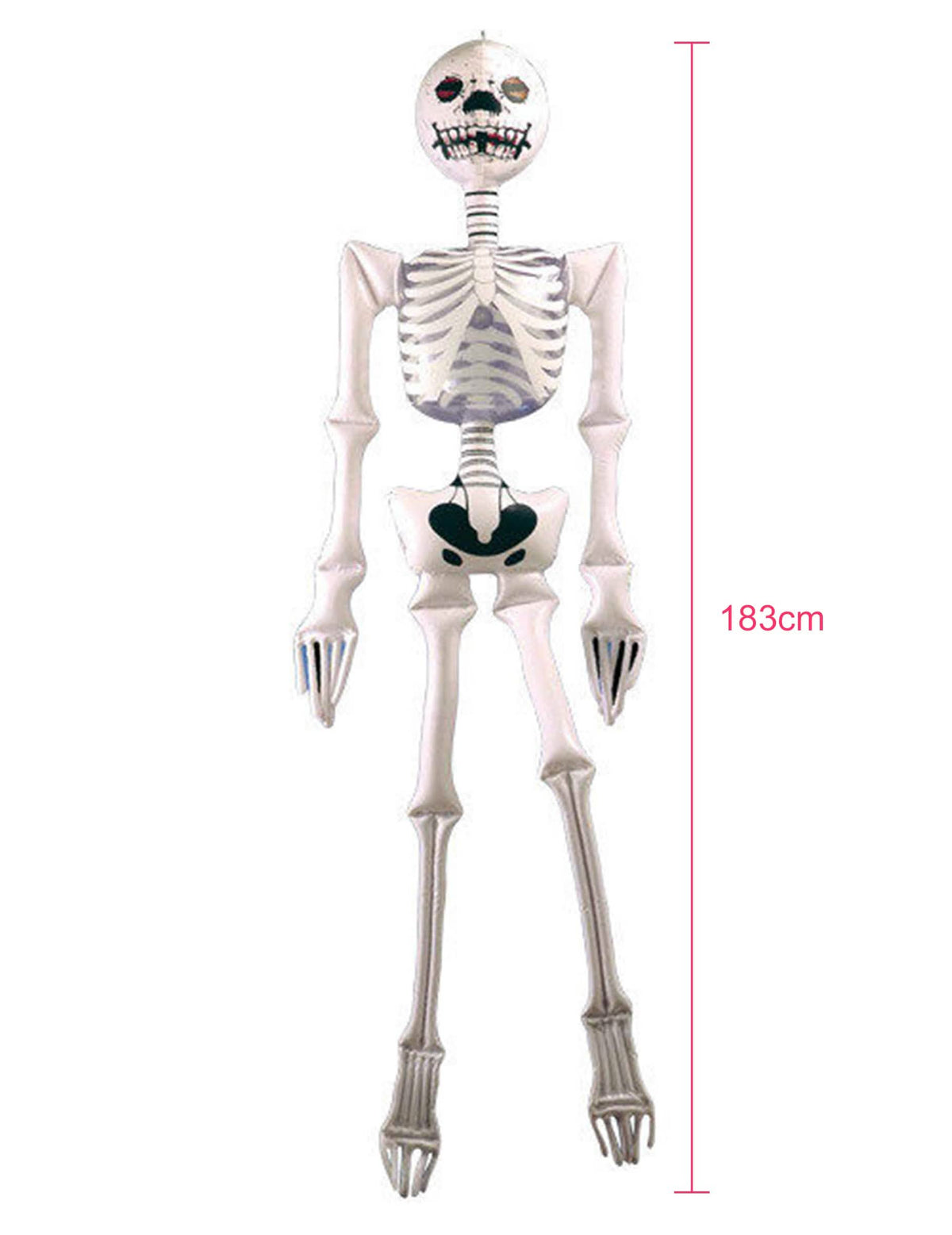 Přehled s rozměry nafukovací dekorace kostra pro halloween
