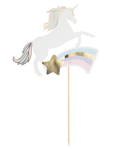 Décoration sur pic licorne pour gâteau pastel et or