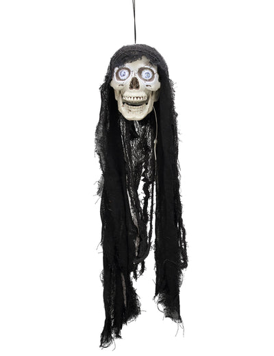 Décoration tête de mort animée pour Halloween lumineuse et sonore noire