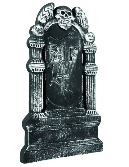 Décoration tombe squelette pour Halloween grise et noire avec crânes et inscription RIP