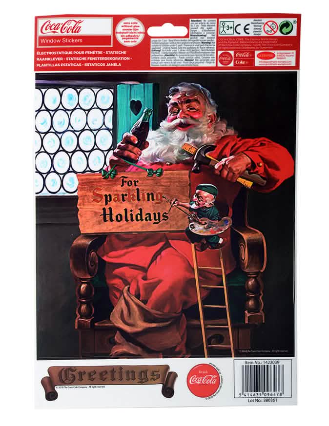 Pohled na obal dekorace na okna Coca-Cola santa claus